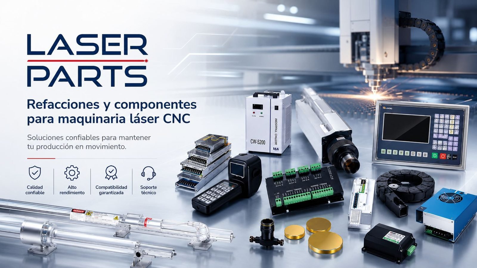 Refacciones y componentes originales para maquinaria láser CNC que distribuye Laser Parts